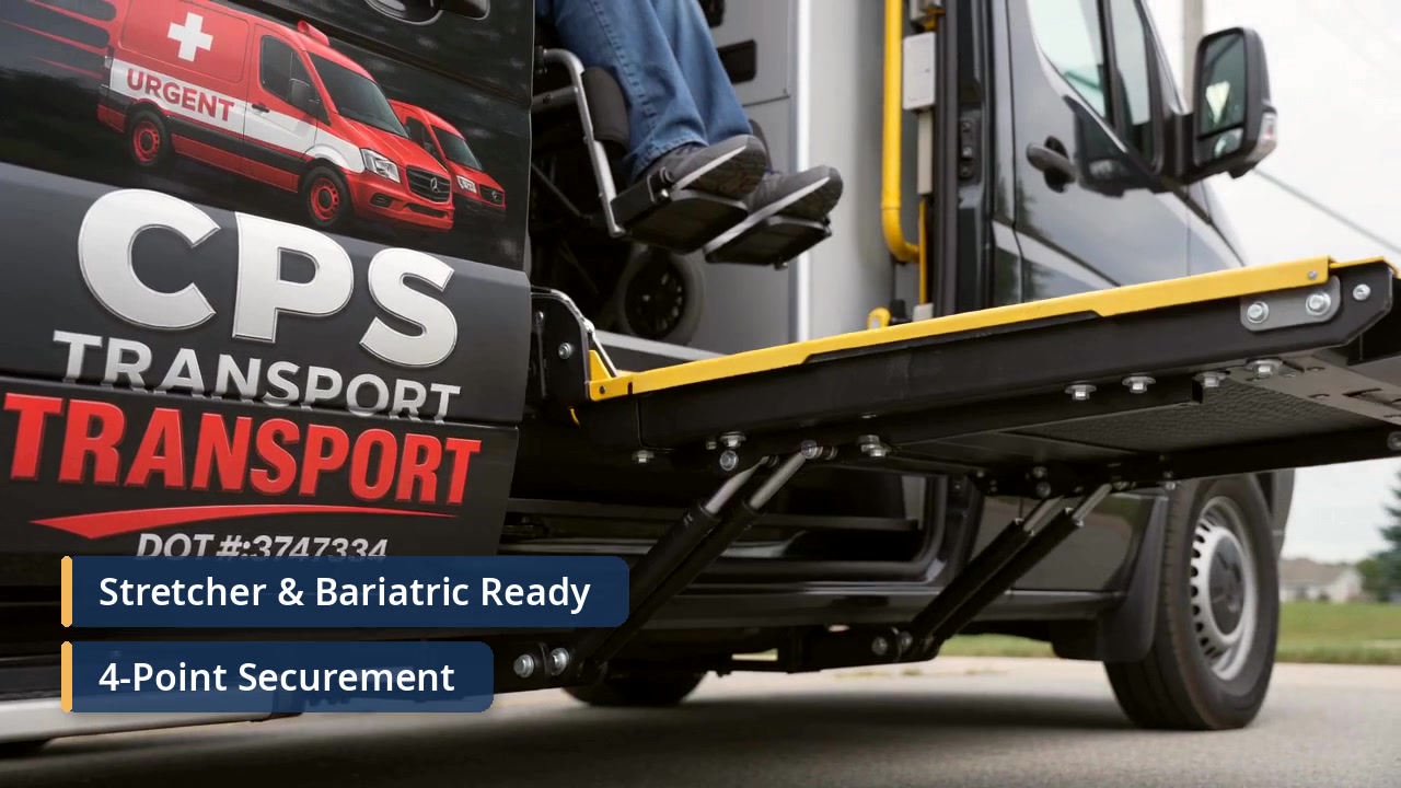 CPS promotional-video frame showing wheelchair access at a vehicle lift.